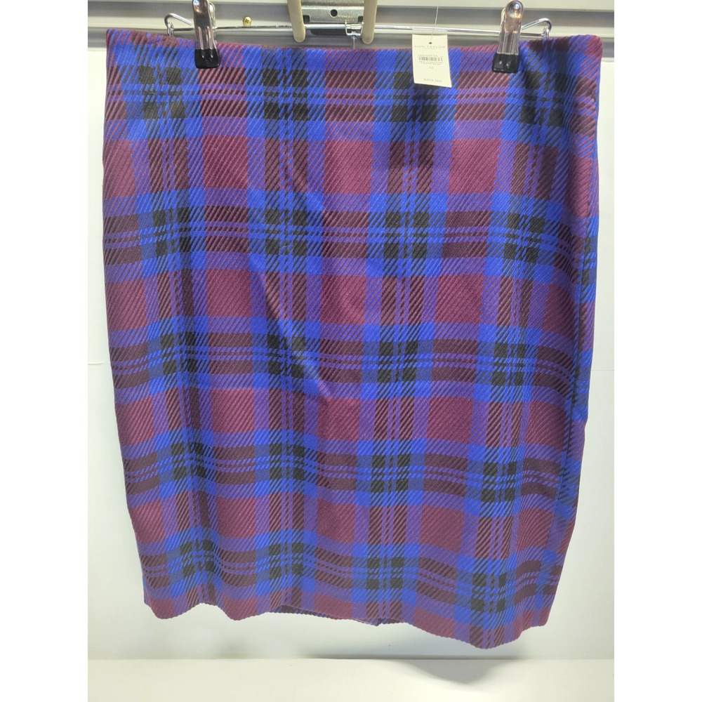 Nwt Ann Taylor Factory Plaid Pencil Skirt Blue Burgundy Black Size 12